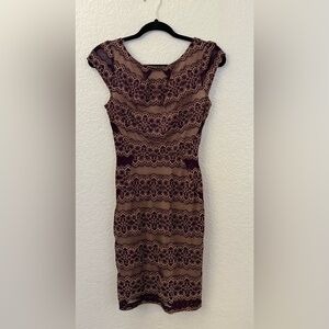 Elegant Lace Dress in Brown and Tan